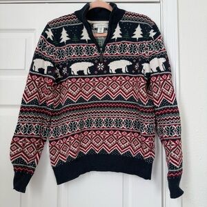 Aspen Men’s Fair Isle Quarter Zip 100% cotton polar bear sweater Medium
